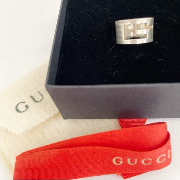 GUCCI Ring Interlocking G Silver 925 Ring Branded Cutout G Unisex Band 6.25 - Picture 3 of 9